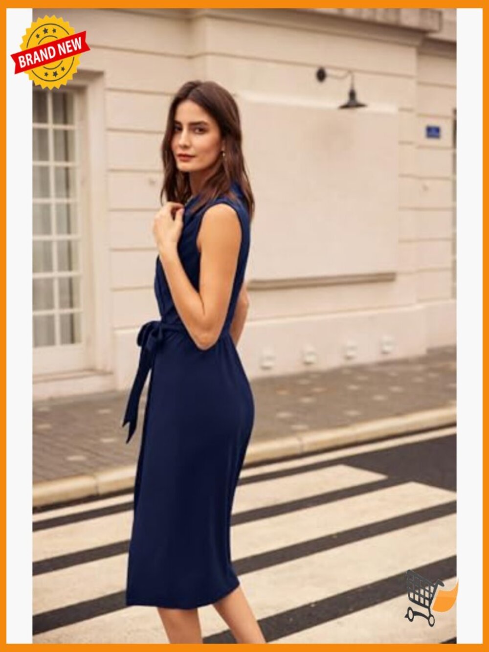 Sleeveless Ruched Bodycon Midi Dress with Belt Office Work - Picture 5 of 7
